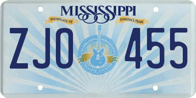 MS license plate ZJO455