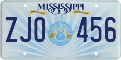 MS license plate ZJO456