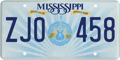 MS license plate ZJO458