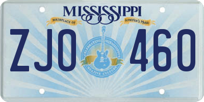 MS license plate ZJO460