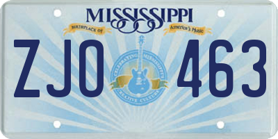 MS license plate ZJO463