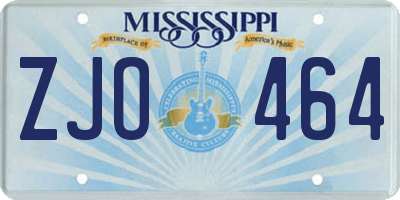 MS license plate ZJO464