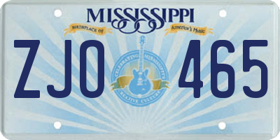 MS license plate ZJO465