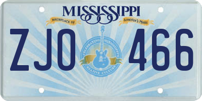 MS license plate ZJO466