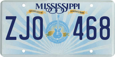 MS license plate ZJO468