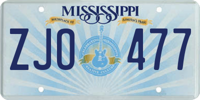 MS license plate ZJO477