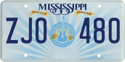MS license plate ZJO480
