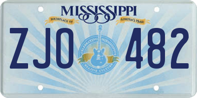 MS license plate ZJO482