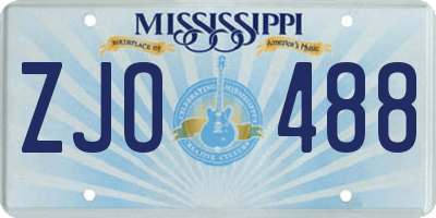 MS license plate ZJO488