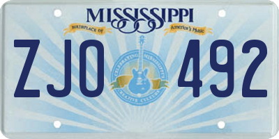 MS license plate ZJO492