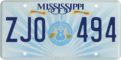 MS license plate ZJO494