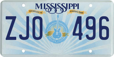 MS license plate ZJO496