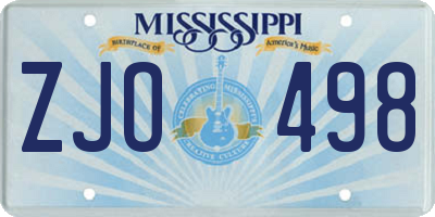 MS license plate ZJO498