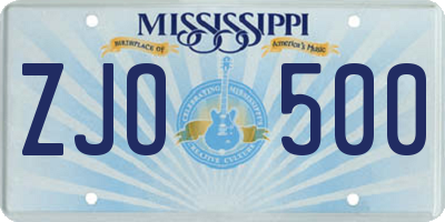 MS license plate ZJO500