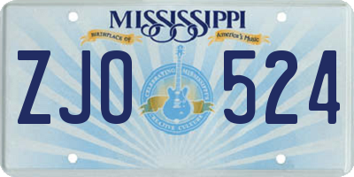 MS license plate ZJO524