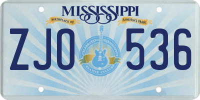 MS license plate ZJO536