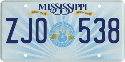 MS license plate ZJO538