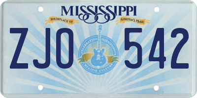 MS license plate ZJO542