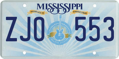 MS license plate ZJO553