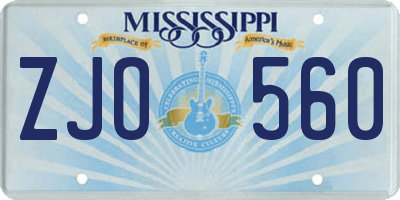 MS license plate ZJO560