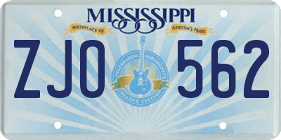 MS license plate ZJO562