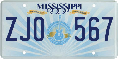 MS license plate ZJO567