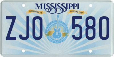 MS license plate ZJO580