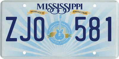 MS license plate ZJO581