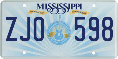 MS license plate ZJO598