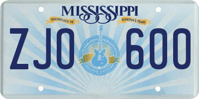 MS license plate ZJO600