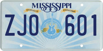 MS license plate ZJO601