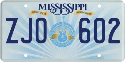 MS license plate ZJO602