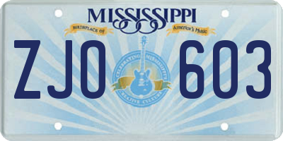 MS license plate ZJO603