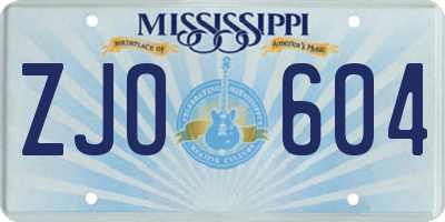 MS license plate ZJO604
