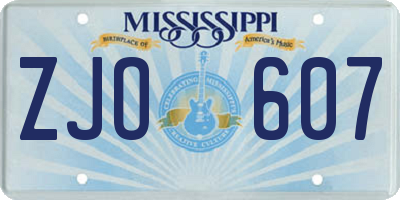 MS license plate ZJO607