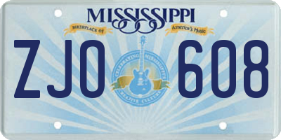 MS license plate ZJO608