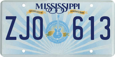 MS license plate ZJO613