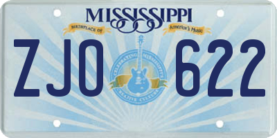 MS license plate ZJO622