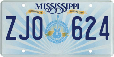 MS license plate ZJO624