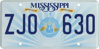 MS license plate ZJO630