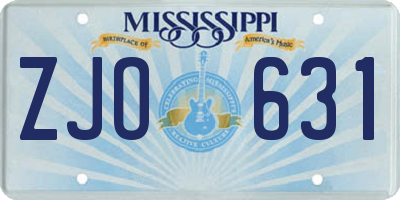 MS license plate ZJO631