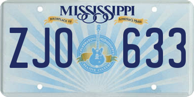 MS license plate ZJO633