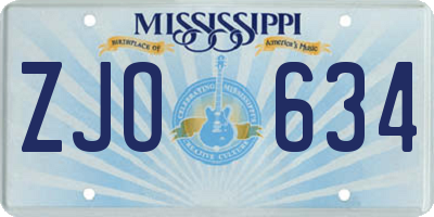 MS license plate ZJO634
