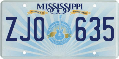 MS license plate ZJO635