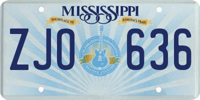 MS license plate ZJO636
