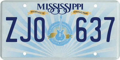 MS license plate ZJO637