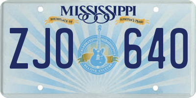MS license plate ZJO640