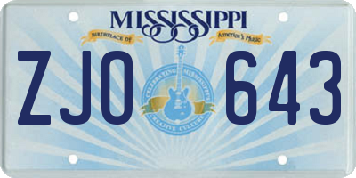MS license plate ZJO643