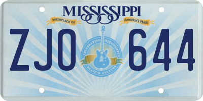 MS license plate ZJO644