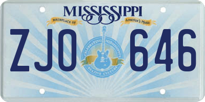 MS license plate ZJO646